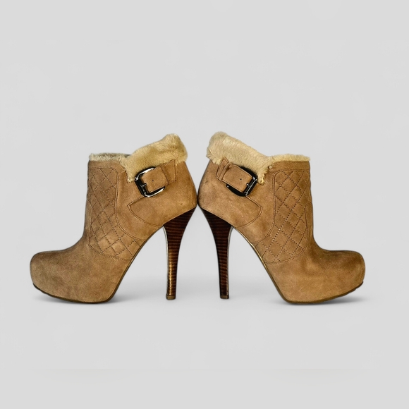 GUESS Suede Faux Fur Ankle High Heel Boot - Sz 8M - Picture 2 of 9